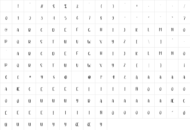 Carefree Regular Character Map Carefree Regular Character Map
