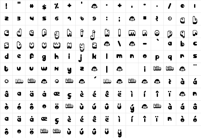 Billo Regular Character Map