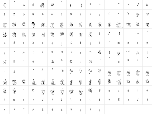 Carol Etched Regular Character Map