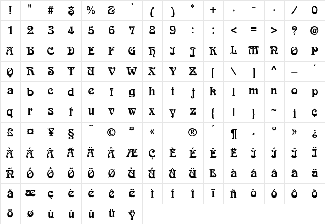 ArnoldBoecklin-ExtraBold Regular Character Map