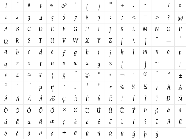 Cartier Book Std Italic Character Map
