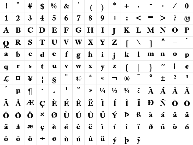 Caslon Book BE Bold Character Map Caslon Book BE Bold Character Map