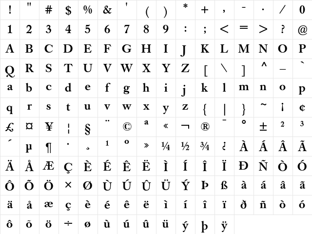 Caslon Book BE Medium Character Map