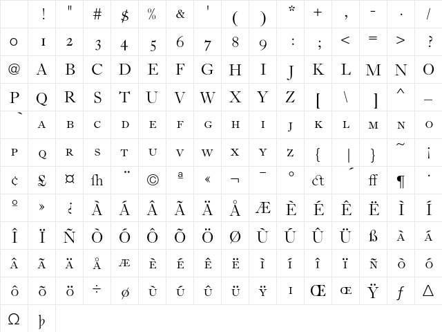 CaslonC37 LightAlternates Character Map
