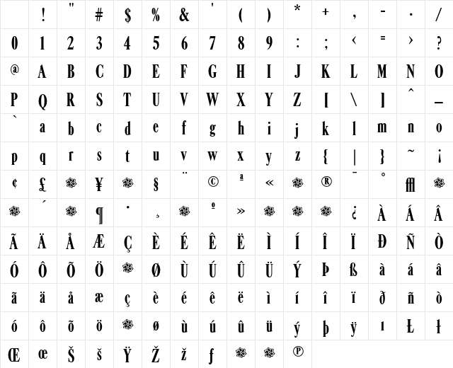 CaslonFB BoldExtraCondensed Character Map CaslonFB BoldExtraCondensed Character Map