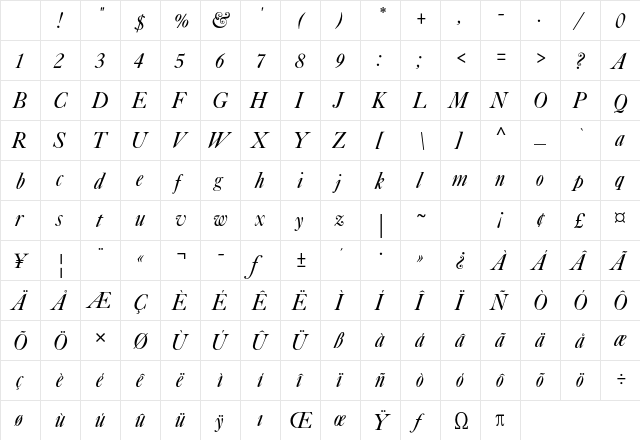 Caslon Italic with Swashes Std Regular Character Map