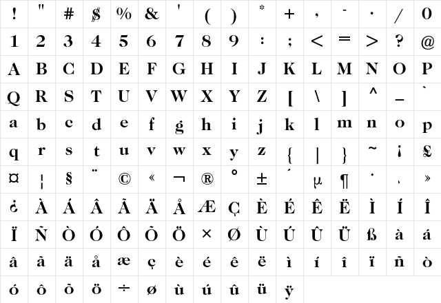 Caslon Two TwentyFour BQ Regular Character Map