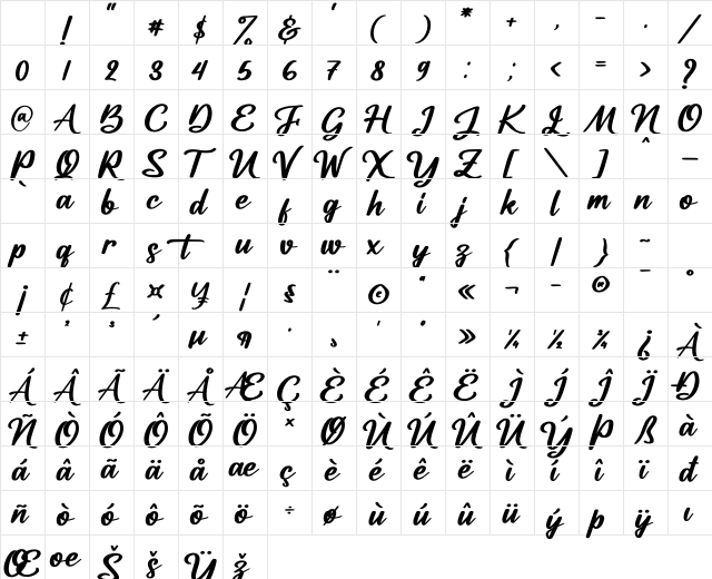 Catalish Huntera Regular Character Map Catalish Huntera Regular Character Map
