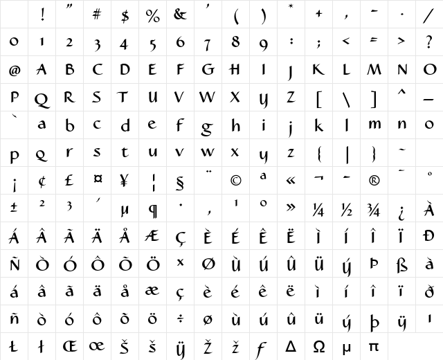 Caterina LT Std Bold Character Map Caterina LT Std Bold Character Map