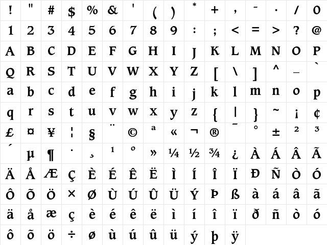Caxton Bold Character Map