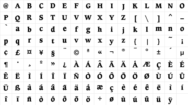 Caxton Bold Character Map