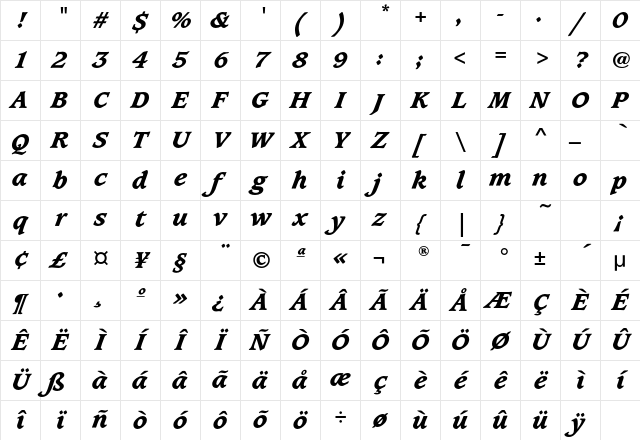 CaxtonEF ExtraBoldItalic Character Map