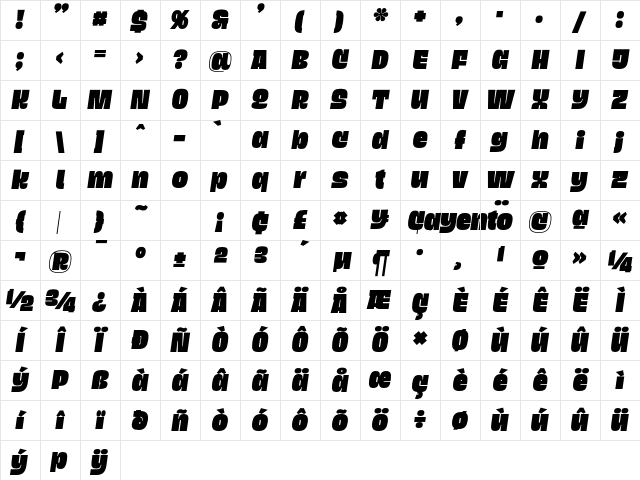 Cayento PERSONAL USE Italic Character Map