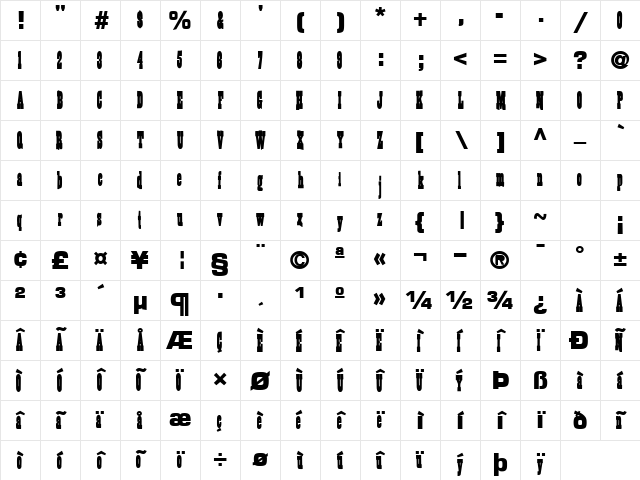 BillyTheKid65 Bold Character Map