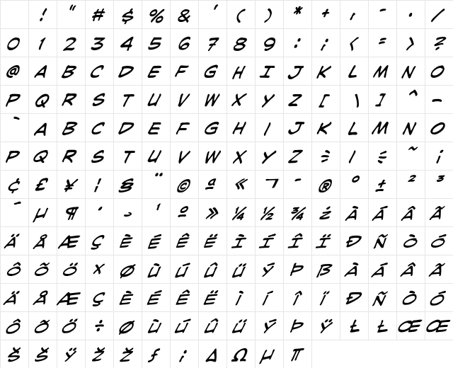 CCJoeKubert Italic Character Map CCJoeKubert Italic Character Map