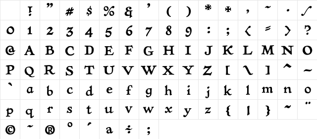 CCTreasureTrove Regular Character Map CCTreasureTrove Regular Character Map