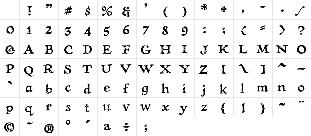 CCTreasureTroveAged Regular Character Map CCTreasureTroveAged Regular Character Map