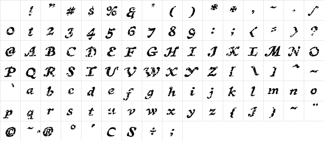 CCTreasureTroveDecayed Italic Character Map CCTreasureTroveDecayed Italic Character Map