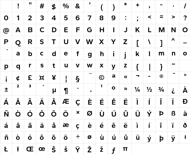 Cedora Bold Character Map