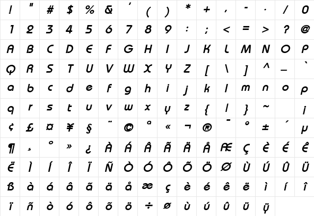 Bimini Bold Italic Character Map