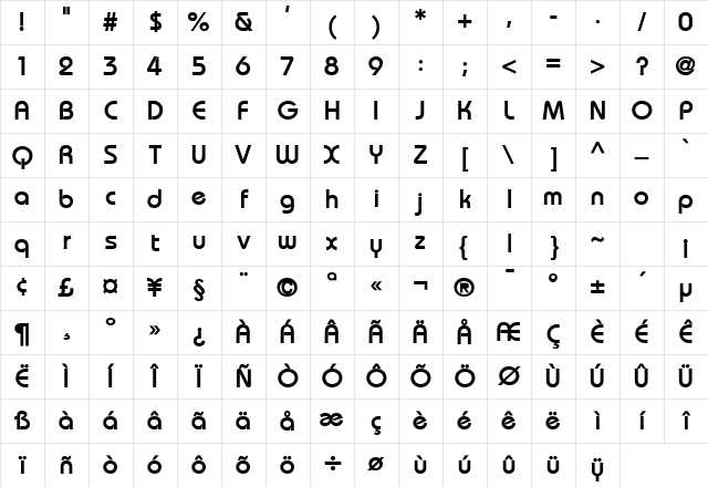 Bimini Bold Character Map Bimini Bold Character Map