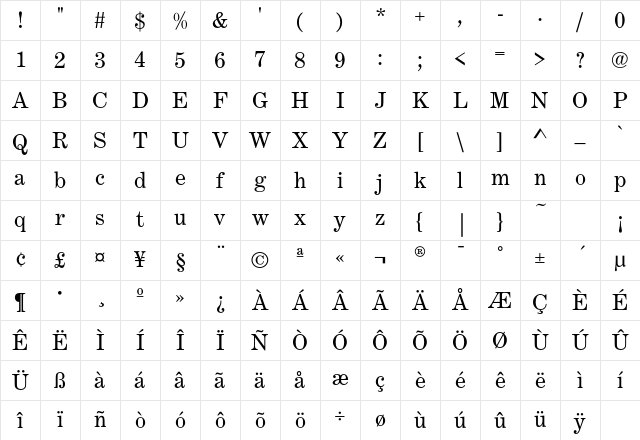 CenturyExpEF Regular Character Map