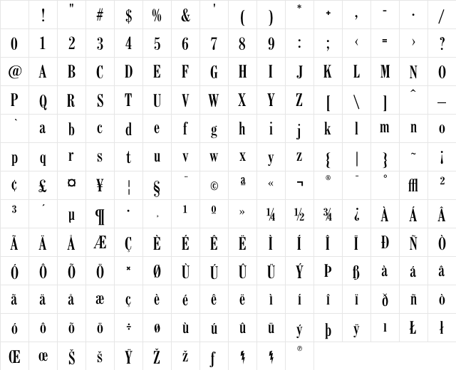 CenturyFB BoldCondensed Character Map CenturyFB BoldCondensed Character Map