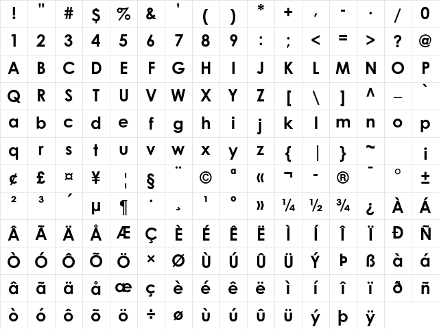 Century Gothic Std Bold Character Map