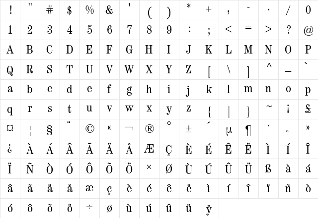 Century ITC BQ Regular Character Map