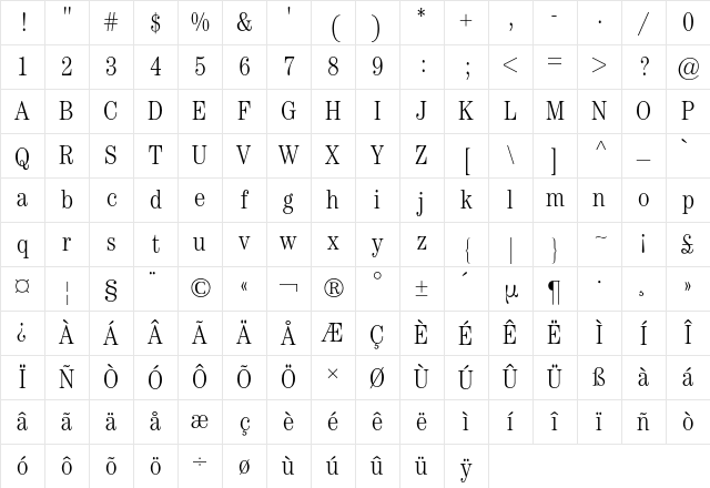 Century ITC BQ Regular Character Map