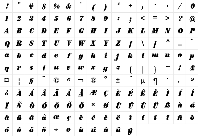 Century ITC BQ Regular Character Map