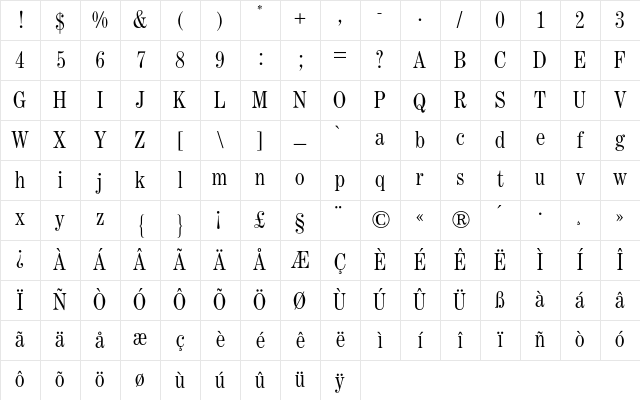 Century Nova BQ Regular Character Map Century Nova BQ Regular Character Map