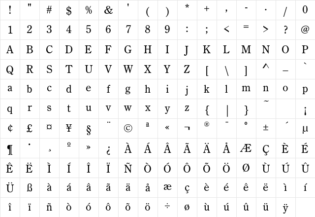 CenturyOldStyleEF Reg Character Map