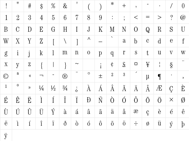 ITC Century Std Light Condensed Character Map ITC Century Std Light Condensed Character Map