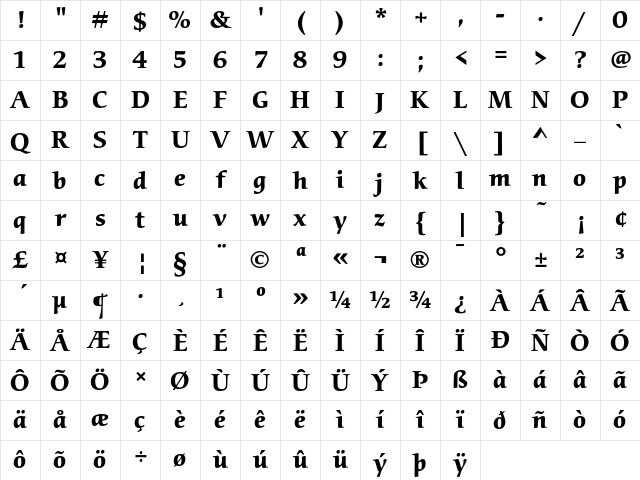 ITC Cerigo Bold Character Map
