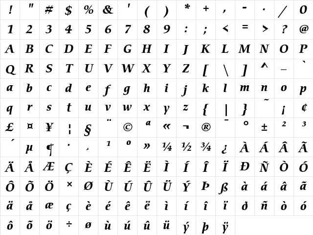 ITC Cerigo Bold Italic Character Map ITC Cerigo Bold Italic Character Map