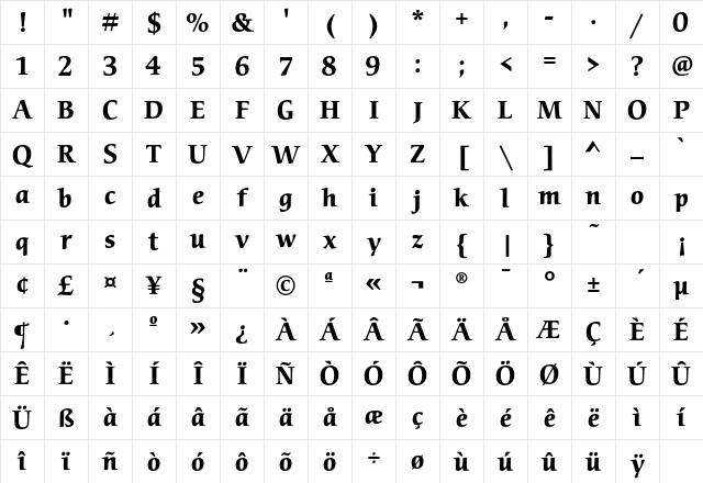 CerigoEF Bold Character Map