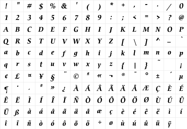 CerigoEF BoldItalic Character Map