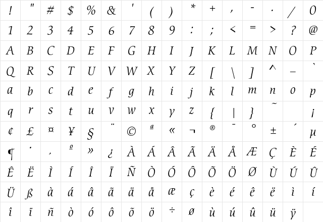 CerigoEF BookItalic Character Map