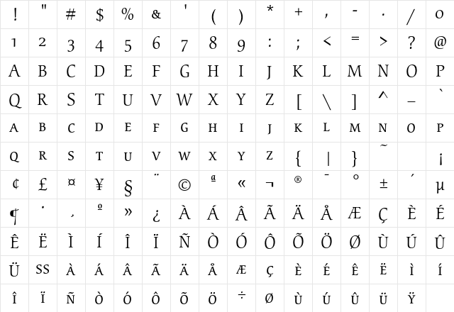 CerigoEF BookSC Character Map