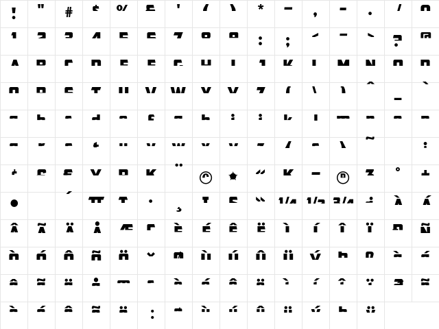 CFB1 American Patriot SPANGLE 2 Italic Character Map