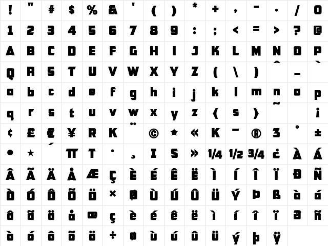 CFB1 American Patriot SPANGLE 2 Regular Character Map