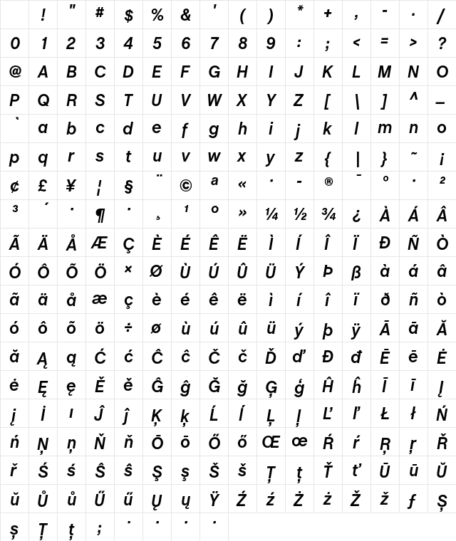 ChaletBook Bold Italic Character Map ChaletBook Bold Italic Character Map