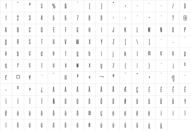 ChamferGothicRR Light Character Map