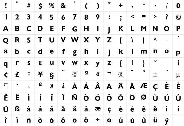 Chantilly-DemiBold Regular Character Map Chantilly-DemiBold Regular Character Map