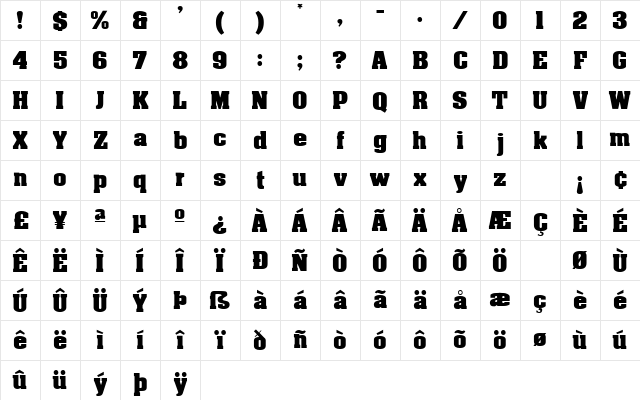 AcmeFont Regular Character Map