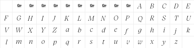 Charlea Demo ExtLt Italic Character Map