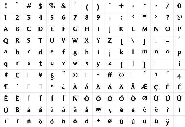 Charlotte Sans Bold Plain Character Map