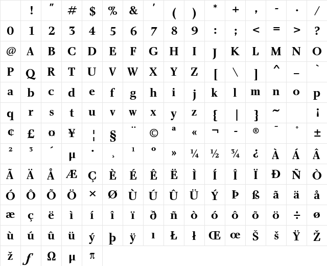 Charlotte Std Bold Character Map
