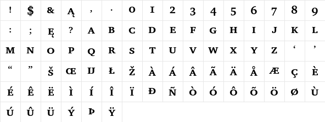 Charter Bold SmallCap Character Map